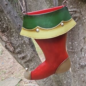 Vintage Southern Living At Home Metal Elf Boot Red Green Stocking Door Decor